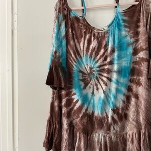 Bohemian Tie-Dye Blouse in Brown and Blue